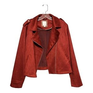 Lauren Conrad Faux Suede Moto Jacket Brick Red XXL